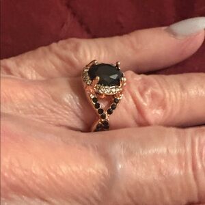 Size 6  Faux Black Sapphire In Rose Setting